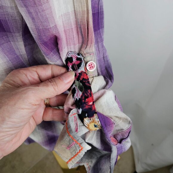 NWT! Roar Native Song Shirt Medium Plaid Embroidered Rhinestone Western Purple - Picture 8 of 15
